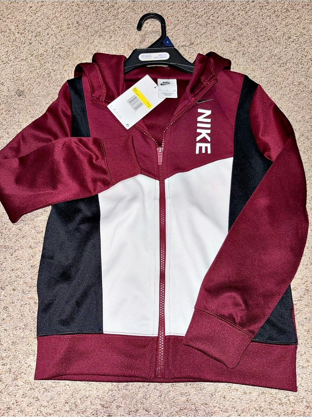Nike Color Block Zip Jacket in Burgundy & White Size Small NWT